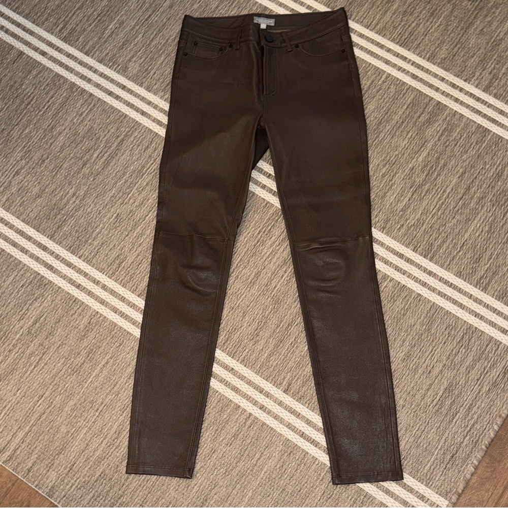 Neiman Marcus Chocolate Brown 100% Genuine Leather Skinny Jean Pants Small